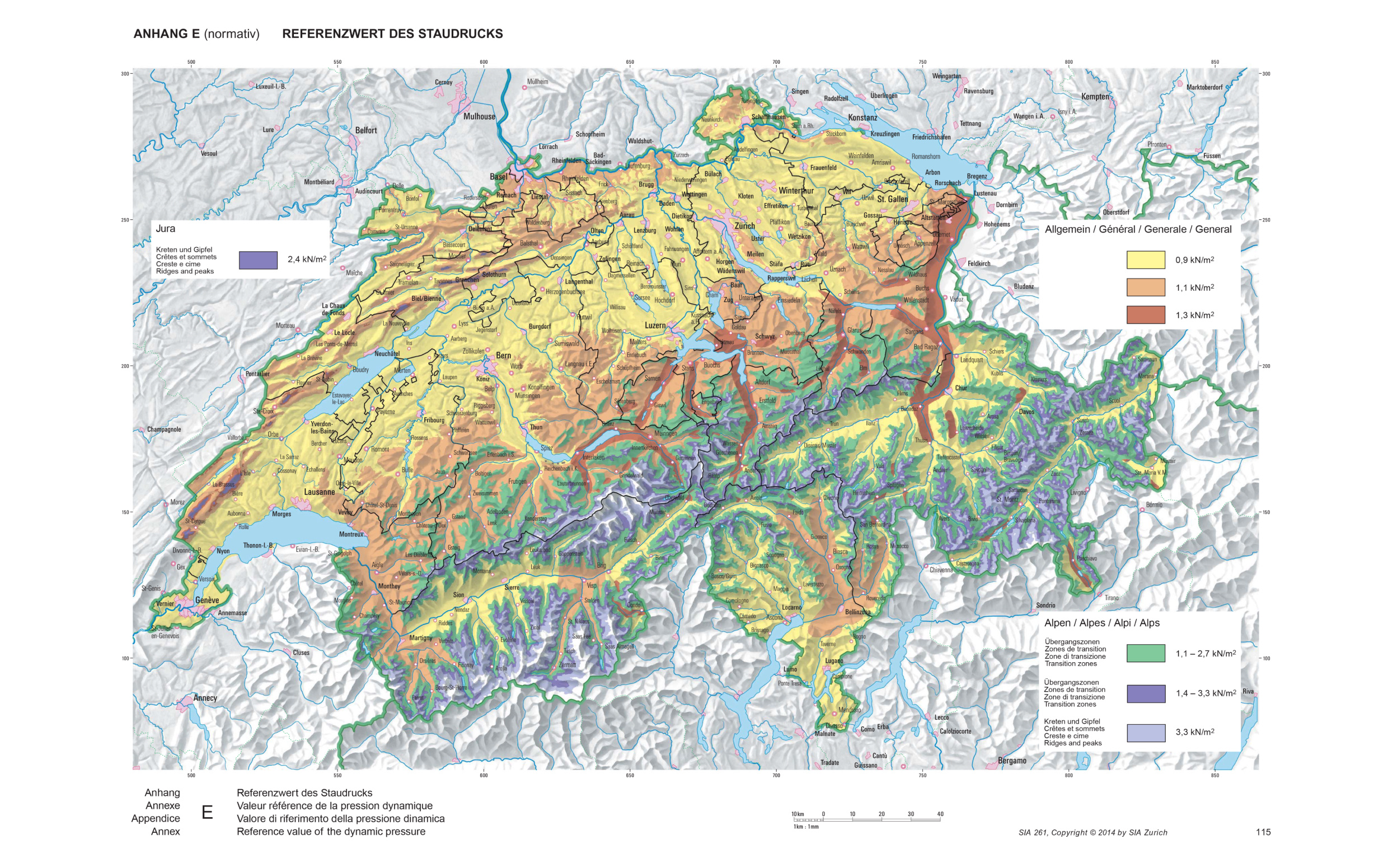 Zone de charge de vent de la Suisse